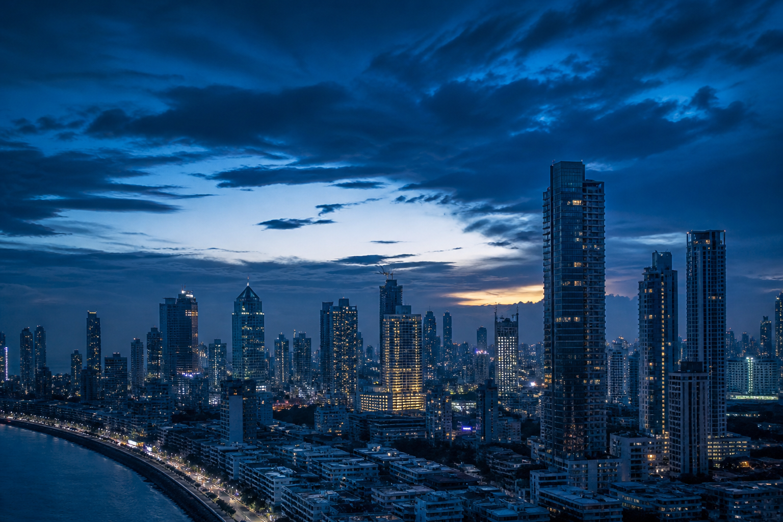 City skyline at dusk